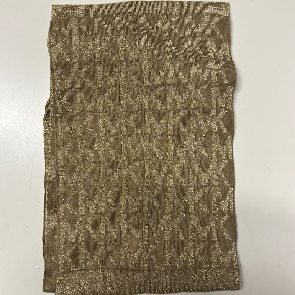Michael Kors Metallic Gold MK Monogram Print Scarf NEW